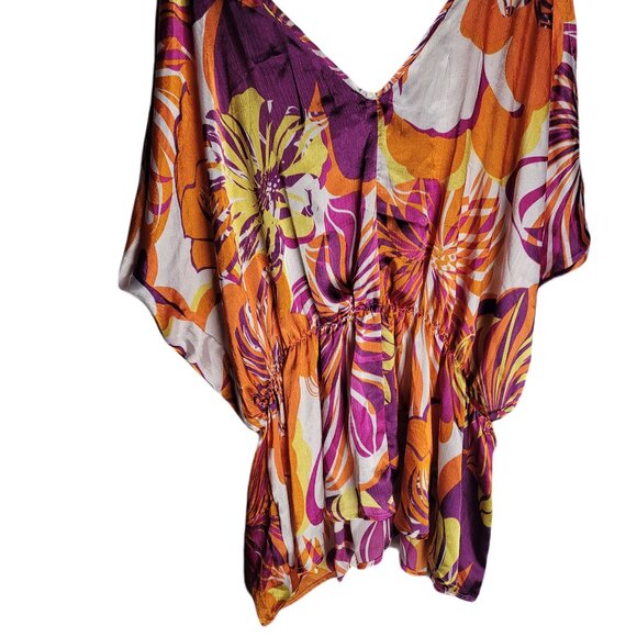 UNIQUE SPECTRUM Orange Floral DRAMATIC Bell Slv X-LITE Tunic 2X - Picture 2 of 3